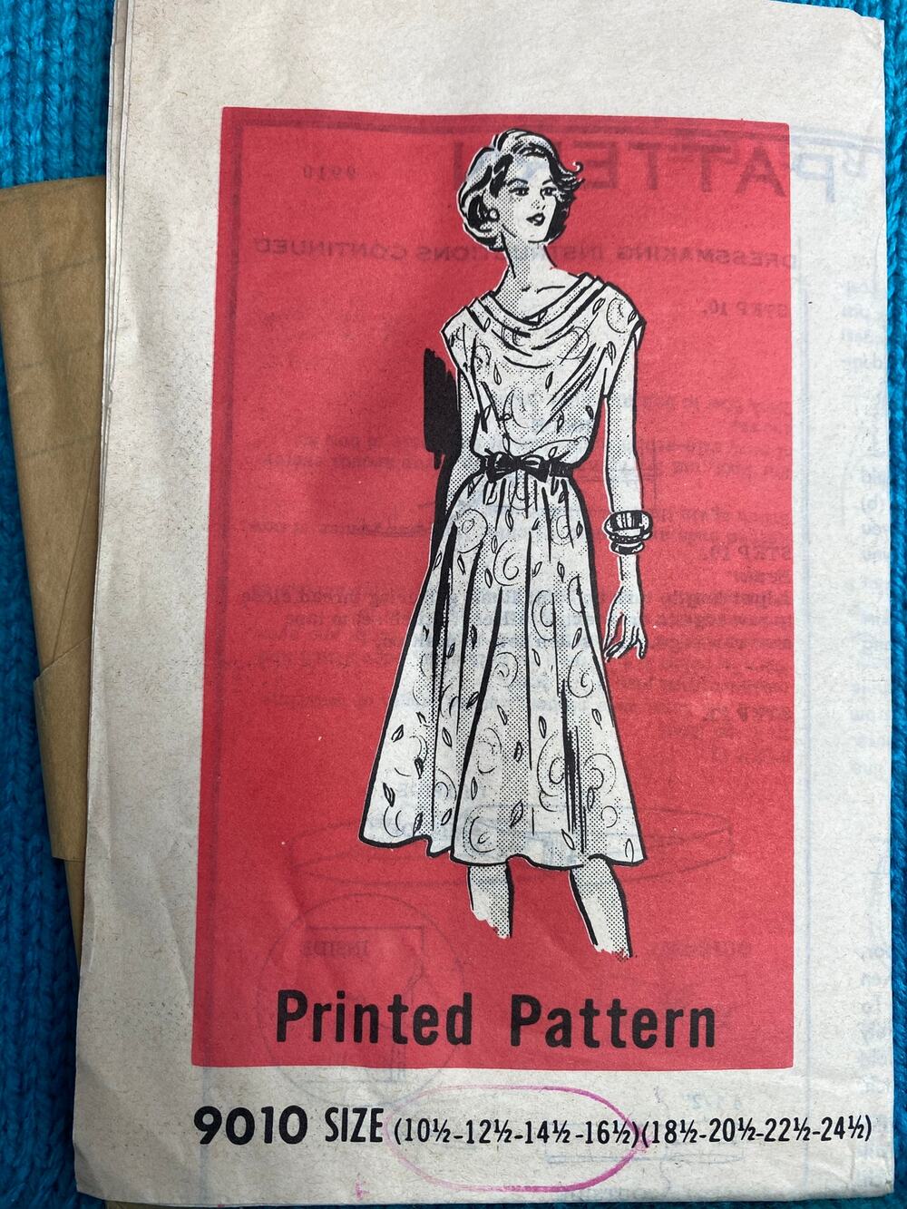Sewing pattern 9010 dress drape collar swing skirt 1970s size 10 12 14 16